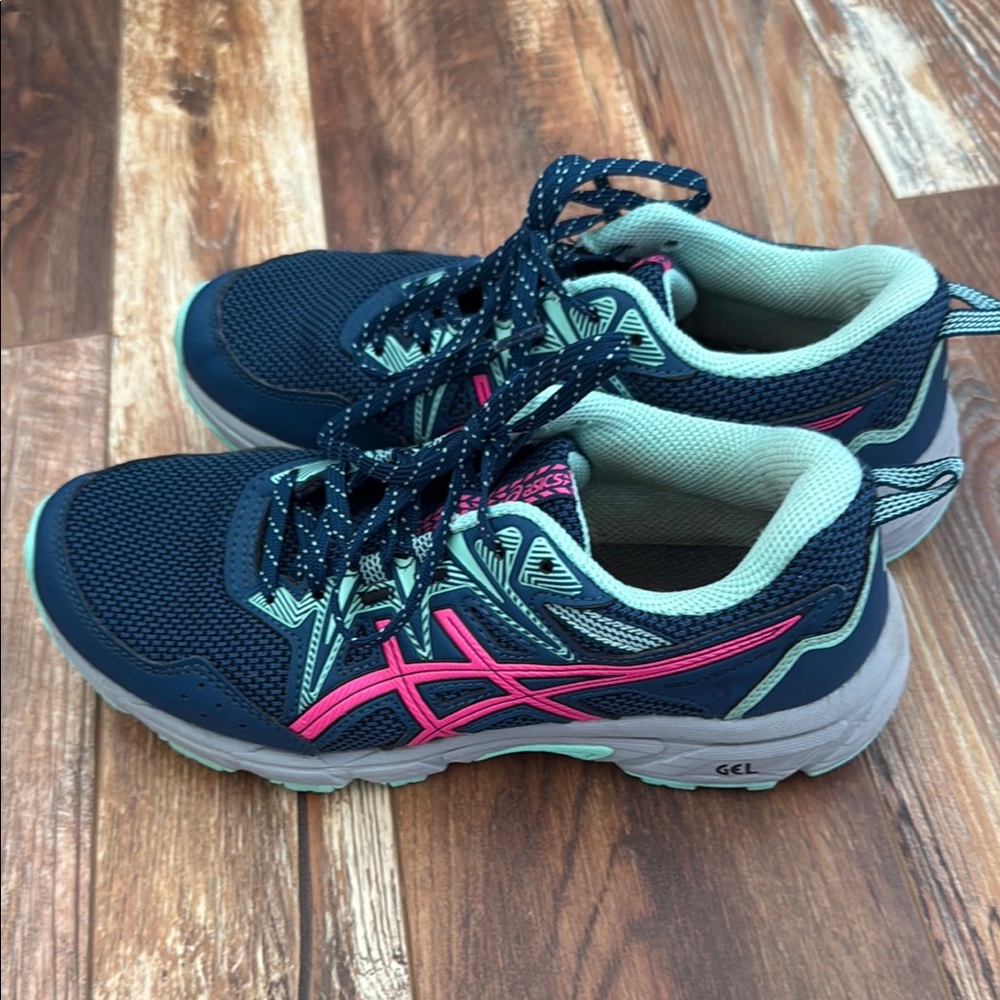 Asics Blue and Pink Athletic Shoes with Cushioned Sole